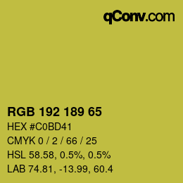 Color code: RGB 192 189 65 | qconv.com