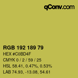 Color code: RGB 192 189 79 | qconv.com