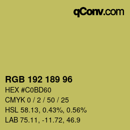 Color code: RGB 192 189 96 | qconv.com