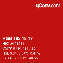 カラーコード: RGB 192 18 17 | qconv.com