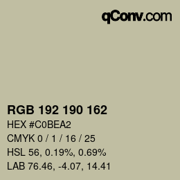 Color code: RGB 192 190 162 | qconv.com