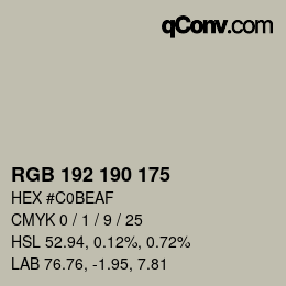 Color code: RGB 192 190 175 | qconv.com