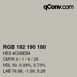 Color code: RGB 192 190 180 | qconv.com