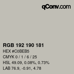 Color code: RGB 192 190 181 | qconv.com