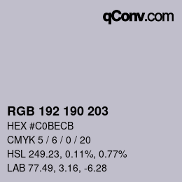 颜色代码: RGB 192 190 203 | qconv.com