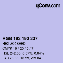 Color code: RGB 192 190 237 | qconv.com