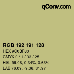 カラーコード: RGB 192 191 128 | qconv.com