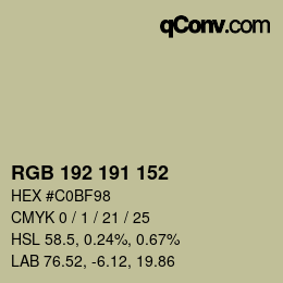 Color code: RGB 192 191 152 | qconv.com