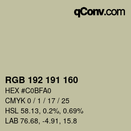 カラーコード: RGB 192 191 160 | qconv.com