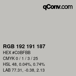 Farbcode: RGB 192 191 187 | qconv.com