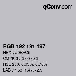 Color code: RGB 192 191 197 | qconv.com