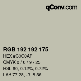 Color code: RGB 192 192 175 | qconv.com