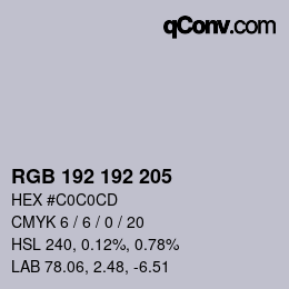 カラーコード: RGB 192 192 205 | qconv.com