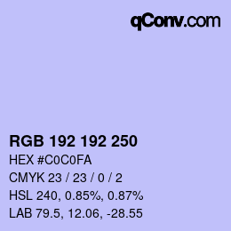 Color code: RGB 192 192 250 | qconv.com