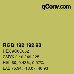 カラーコード: RGB 192 192 98 | qconv.com