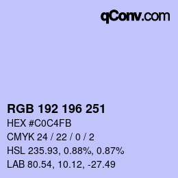 Color code: RGB 192 196 251 | qconv.com