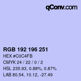 Color code: RGB 192 196 251 | qconv.com