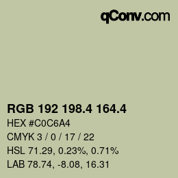 カラーコード: RGB 192 198.4 164.4 | qconv.com