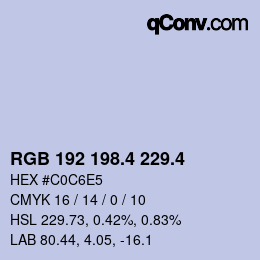 カラーコード: RGB 192 198.4 229.4 | qconv.com