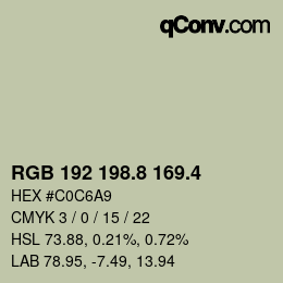 カラーコード: RGB 192 198.8 169.4 | qconv.com