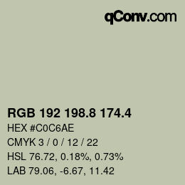 カラーコード: RGB 192 198.8 174.4 | qconv.com