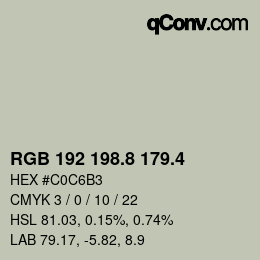 カラーコード: RGB 192 198.8 179.4 | qconv.com