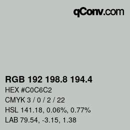 カラーコード: RGB 192 198.8 194.4 | qconv.com