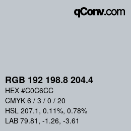 カラーコード: RGB 192 198.8 204.4 | qconv.com