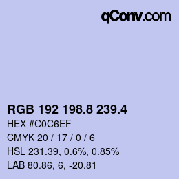 カラーコード: RGB 192 198.8 239.4 | qconv.com