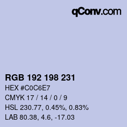Color code: RGB 192 198 231 | qconv.com
