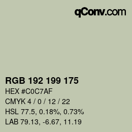 Color code: RGB 192 199 175 | qconv.com