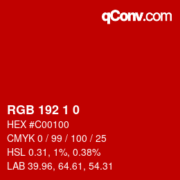 Color code: RGB 192 1 0 | qconv.com