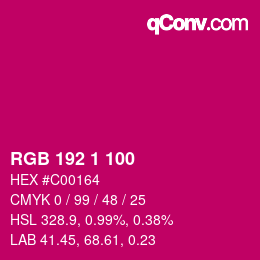 Color code: RGB 192 1 100 | qconv.com