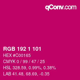 Color code: RGB 192 1 101 | qconv.com