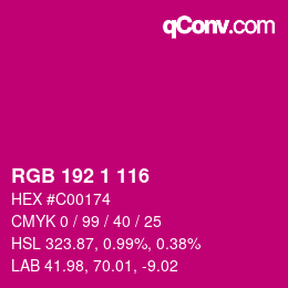 颜色代码: RGB 192 1 116 | qconv.com