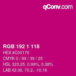 Color code: RGB 192 1 118 | qconv.com