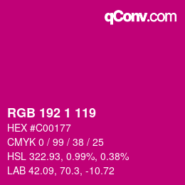 颜色代码: RGB 192 1 119 | qconv.com