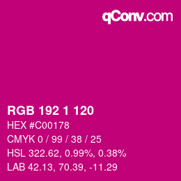カラーコード: RGB 192 1 120 | qconv.com