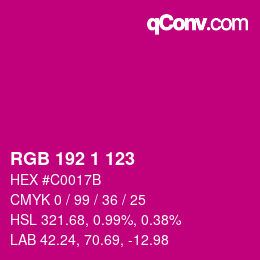 Color code: RGB 192 1 123 | qconv.com