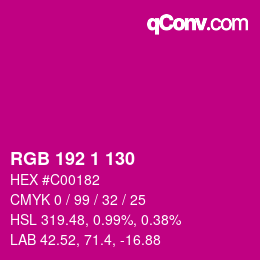 カラーコード: RGB 192 1 130 | qconv.com