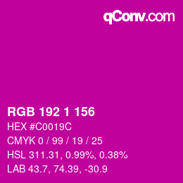 カラーコード: RGB 192 1 156 | qconv.com