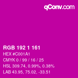 カラーコード: RGB 192 1 161 | qconv.com