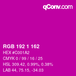 Color code: RGB 192 1 162 | qconv.com
