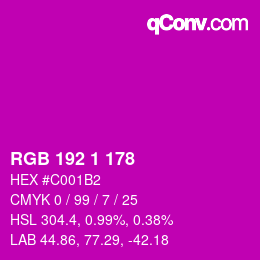 Color code: RGB 192 1 178 | qconv.com