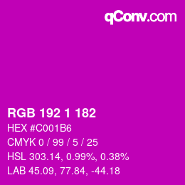 カラーコード: RGB 192 1 182 | qconv.com