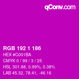 Color code: RGB 192 1 186 | qconv.com