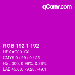 カラーコード: RGB 192 1 192 | qconv.com