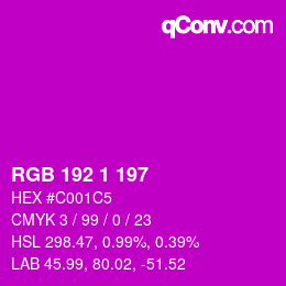 颜色代码: RGB 192 1 197 | qconv.com