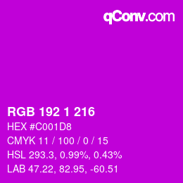 カラーコード: RGB 192 1 216 | qconv.com