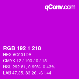 Color code: RGB 192 1 218 | qconv.com